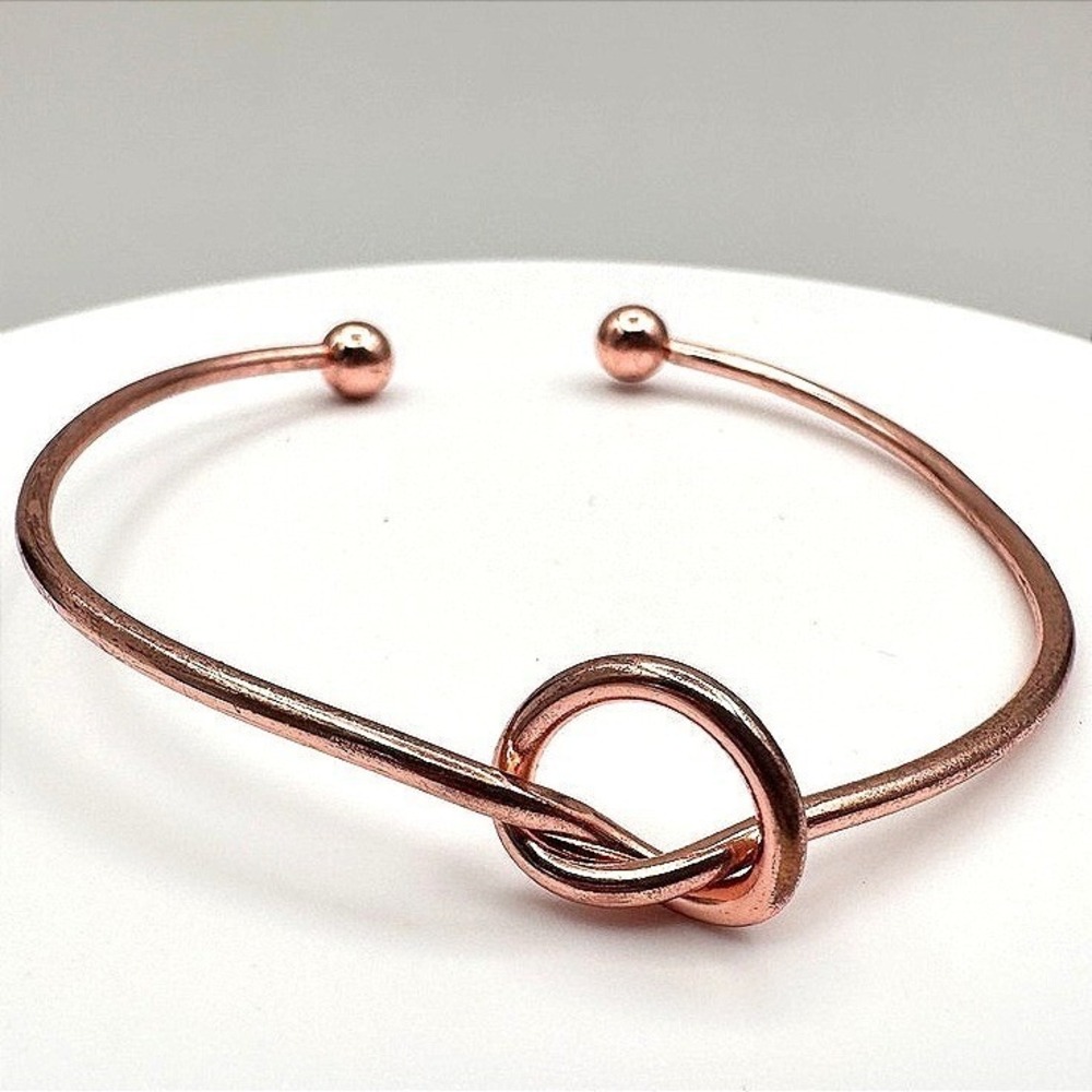 Vintage 90s Rose Gold Tone Knot Cuff Bracelet Minimalist Women's Fashion Jewelry